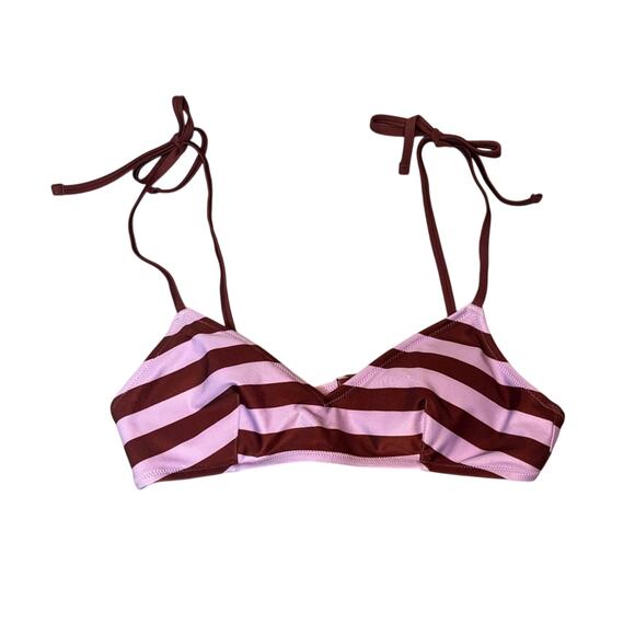 NWT Aerie Striped Bralette Bikini Swim Top S Maroon Lilac Tie Straps - Picture 1 of 3